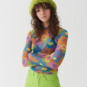 Lazy Oak Flower Explosion Sheer Top